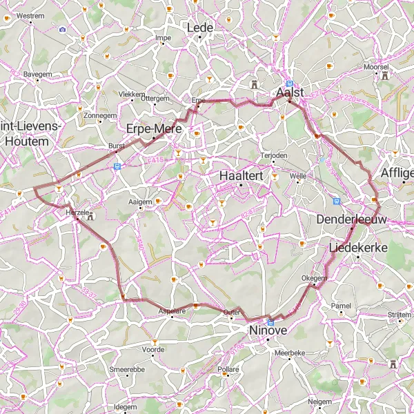 Miniature de la carte de l'inspiration cycliste "Aventure Gravel autour de Teralfene" dans la Prov. Vlaams-Brabant, Belgium. Générée par le planificateur d'itinéraire cycliste Tarmacs.app