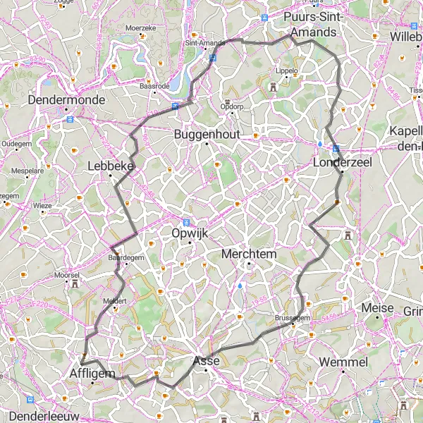 Miniature de la carte de l'inspiration cycliste "Tour de Campagne en Belgique" dans la Prov. Vlaams-Brabant, Belgium. Générée par le planificateur d'itinéraire cycliste Tarmacs.app
