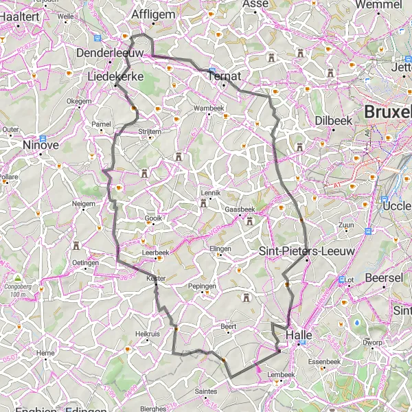 Map miniature of "Magical Tour through Ternat" cycling inspiration in Prov. Vlaams-Brabant, Belgium. Generated by Tarmacs.app cycling route planner