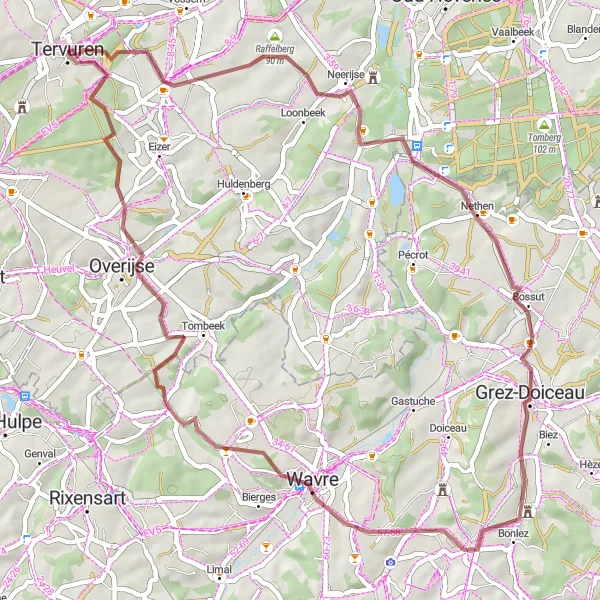 Karten-Miniaturansicht der Radinspiration "Wald und Wiesen Erkundungstour" in Prov. Vlaams-Brabant, Belgium. Erstellt vom Tarmacs.app-Routenplaner für Radtouren