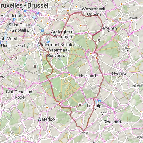 Miniatuurkaart van de fietsinspiratie "Gravelroute door Tervuren en omgeving" in Prov. Vlaams-Brabant, Belgium. Gemaakt door de Tarmacs.app fietsrouteplanner