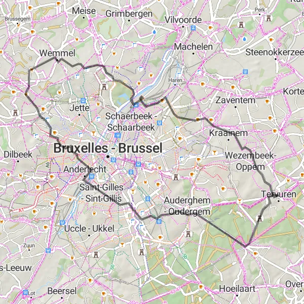 Map miniature of "Tintin and Milou Trail" cycling inspiration in Prov. Vlaams-Brabant, Belgium. Generated by Tarmacs.app cycling route planner