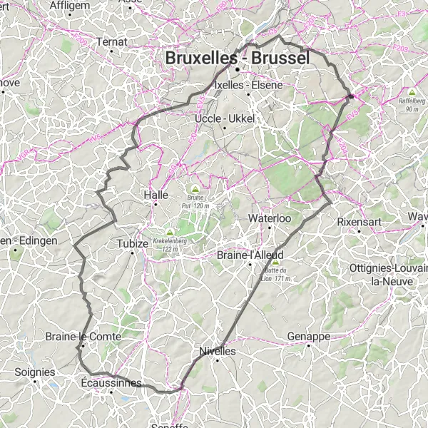 Miniatuurkaart van de fietsinspiratie "Tour rond Brabantse heuvels" in Prov. Vlaams-Brabant, Belgium. Gemaakt door de Tarmacs.app fietsrouteplanner