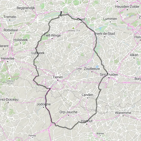 Map miniature of "The Halen to Testelt Road Adventure" cycling inspiration in Prov. Vlaams-Brabant, Belgium. Generated by Tarmacs.app cycling route planner