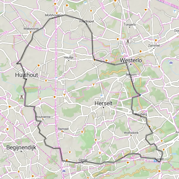 Miniatuurkaart van de fietsinspiratie "Wegroute van Testelt naar Blauberg" in Prov. Vlaams-Brabant, Belgium. Gemaakt door de Tarmacs.app fietsrouteplanner