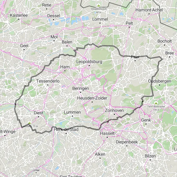 Miniatuurkaart van de fietsinspiratie "Vorst - Kuringen Loop" in Prov. Vlaams-Brabant, Belgium. Gemaakt door de Tarmacs.app fietsrouteplanner