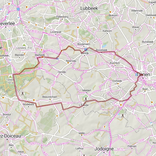 Karten-Miniaturansicht der Radinspiration "Ländliche Schönheit von L'Écluse bis Roosbeek" in Prov. Vlaams-Brabant, Belgium. Erstellt vom Tarmacs.app-Routenplaner für Radtouren