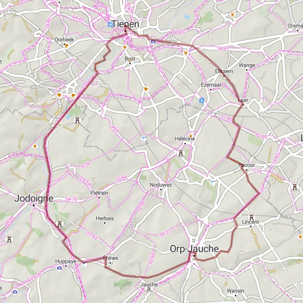 Karten-Miniaturansicht der Radinspiration "Rund um Tienen und Laar" in Prov. Vlaams-Brabant, Belgium. Erstellt vom Tarmacs.app-Routenplaner für Radtouren