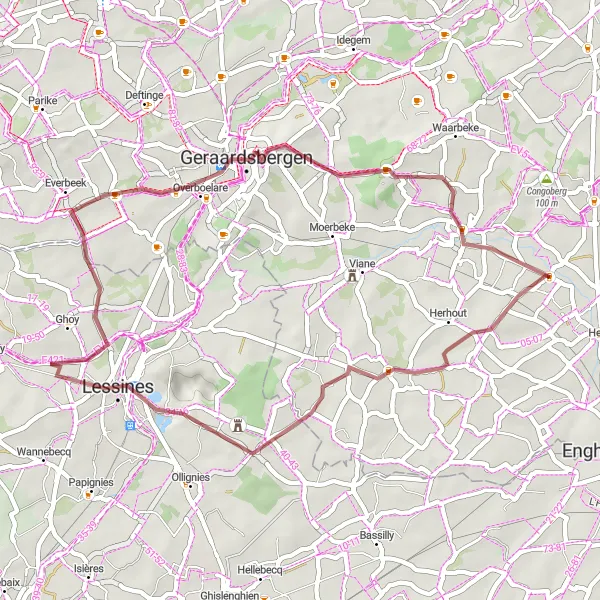Miniature de la carte de l'inspiration cycliste "Itinéraire de Geraardsbergen" dans la Prov. Vlaams-Brabant, Belgium. Générée par le planificateur d'itinéraire cycliste Tarmacs.app