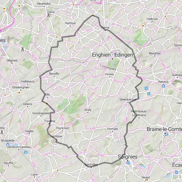 Miniatuurkaart van de fietsinspiratie "Rondrit Herne - Bever - Biévène" in Prov. Vlaams-Brabant, Belgium. Gemaakt door de Tarmacs.app fietsrouteplanner