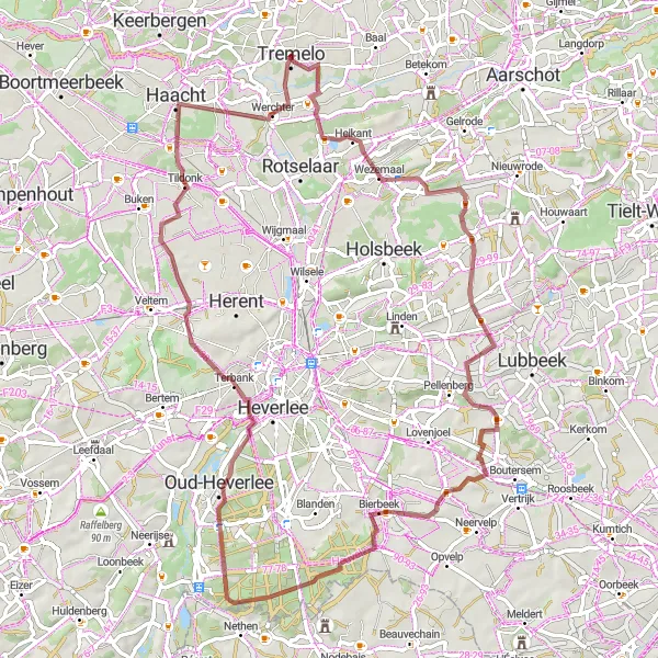 Map miniature of "Gravel Adventure: Wezemaal Loop" cycling inspiration in Prov. Vlaams-Brabant, Belgium. Generated by Tarmacs.app cycling route planner