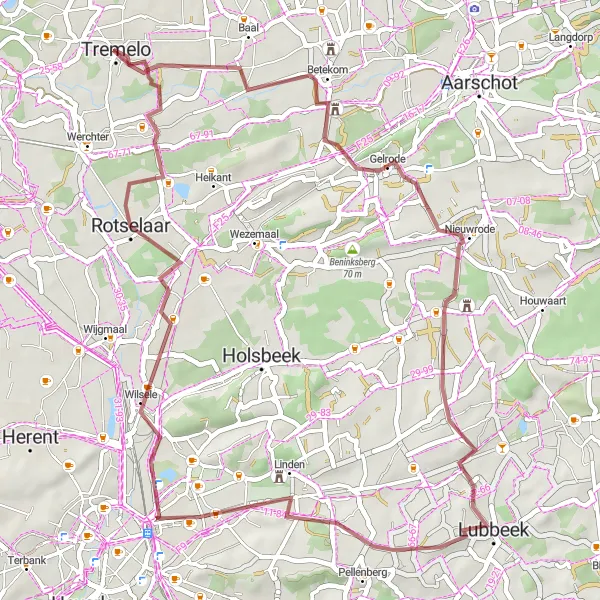 Map miniature of "Gravel Exploration to Kessel-Lo" cycling inspiration in Prov. Vlaams-Brabant, Belgium. Generated by Tarmacs.app cycling route planner