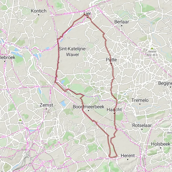 Miniatuurkaart van de fietsinspiratie "Gravelroute van Veltem-Beisem naar Winksele" in Prov. Vlaams-Brabant, Belgium. Gemaakt door de Tarmacs.app fietsrouteplanner