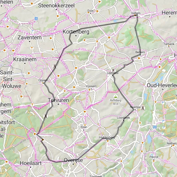 Miniatuurkaart van de fietsinspiratie "Rondrit van Veltem-Beisem naar Beisem" in Prov. Vlaams-Brabant, Belgium. Gemaakt door de Tarmacs.app fietsrouteplanner