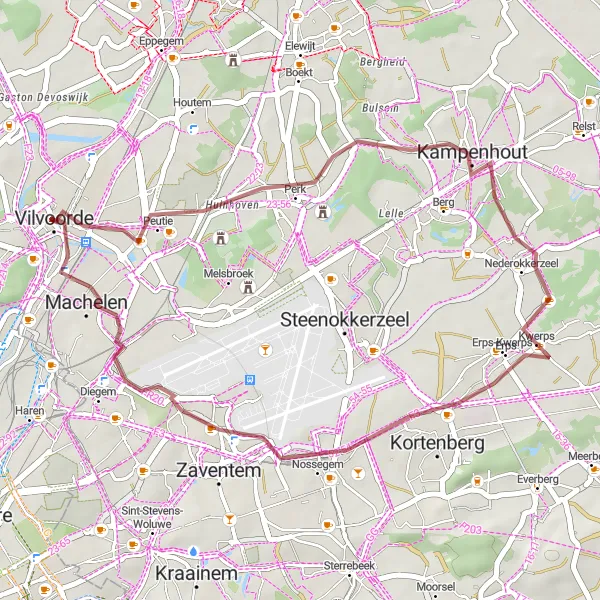 Miniatuurkaart van de fietsinspiratie "Natuur en geschiedenis in de omgeving van Vilvoorde" in Prov. Vlaams-Brabant, Belgium. Gemaakt door de Tarmacs.app fietsrouteplanner