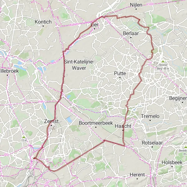 Map miniature of "Vilvoorde to Boetfort Castle Gravel Ride" cycling inspiration in Prov. Vlaams-Brabant, Belgium. Generated by Tarmacs.app cycling route planner