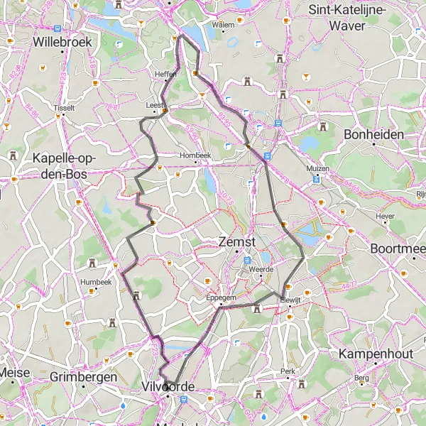 Map miniature of "Discover Vilvoorde and Its Surroundings" cycling inspiration in Prov. Vlaams-Brabant, Belgium. Generated by Tarmacs.app cycling route planner