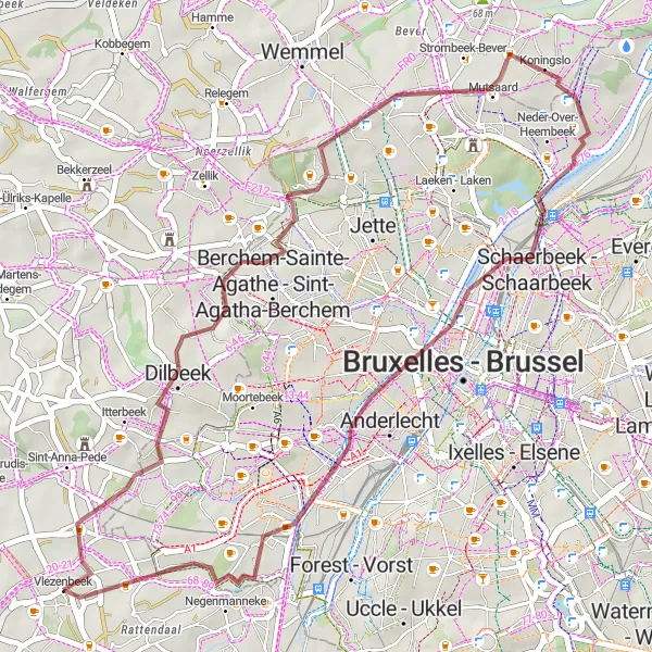 Miniature de la carte de l'inspiration cycliste "La Boucle des Collines de Dilbeek" dans la Prov. Vlaams-Brabant, Belgium. Générée par le planificateur d'itinéraire cycliste Tarmacs.app