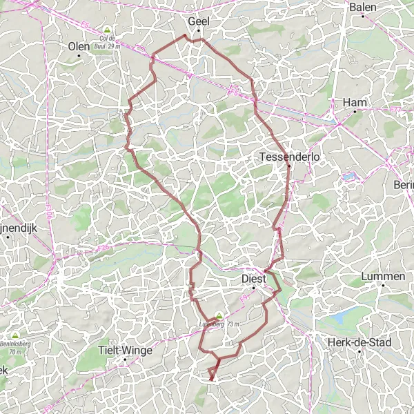 Miniature de la carte de l'inspiration cycliste "Randonnée des collines" dans la Prov. Vlaams-Brabant, Belgium. Générée par le planificateur d'itinéraire cycliste Tarmacs.app