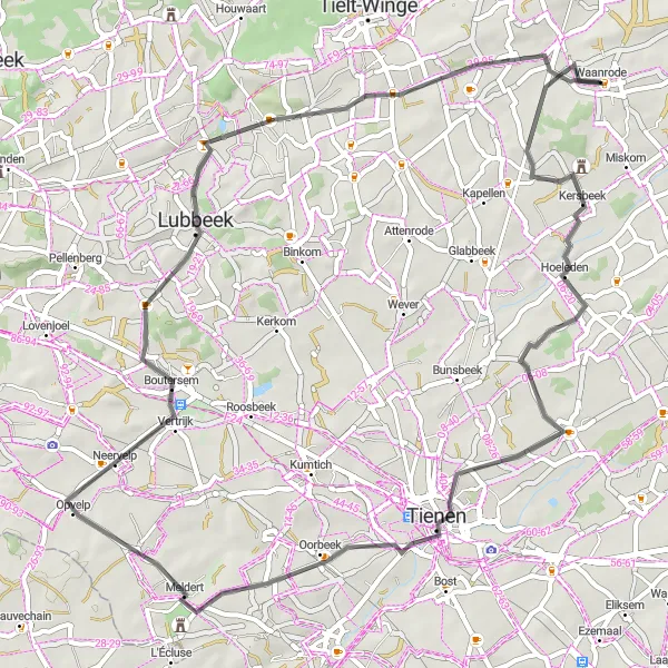 Miniature de la carte de l'inspiration cycliste "Parcours Historique de Vlaams-Brabant" dans la Prov. Vlaams-Brabant, Belgium. Générée par le planificateur d'itinéraire cycliste Tarmacs.app