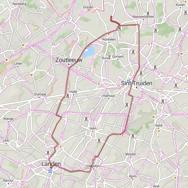 Map miniature of "Walsbets - Gingelom - Walsbets" cycling inspiration in Prov. Vlaams-Brabant, Belgium. Generated by Tarmacs.app cycling route planner