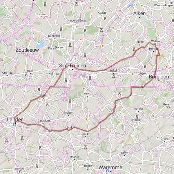 Karten-Miniaturansicht der Radinspiration "Abenteuerliche Rundtour durch Landen und Umgebung" in Prov. Vlaams-Brabant, Belgium. Erstellt vom Tarmacs.app-Routenplaner für Radtouren