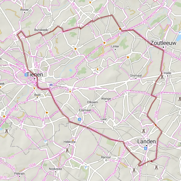 Map miniature of "Scenic Gravel Ride" cycling inspiration in Prov. Vlaams-Brabant, Belgium. Generated by Tarmacs.app cycling route planner