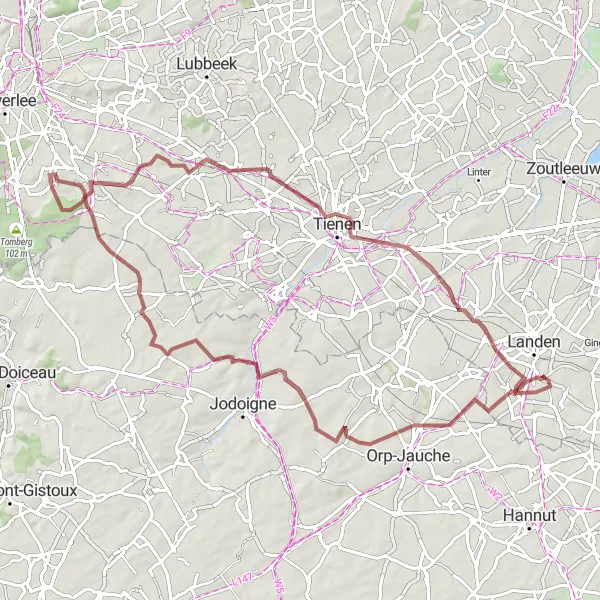 Miniatuurkaart van de fietsinspiratie "Verborgen Schatten van Vlaams-Brabant Gravelroute" in Prov. Vlaams-Brabant, Belgium. Gemaakt door de Tarmacs.app fietsrouteplanner