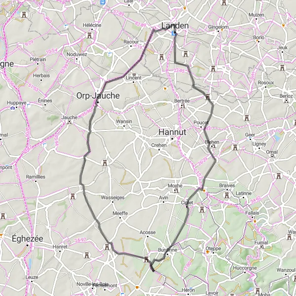 Miniature de la carte de l'inspiration cycliste "Boucle des Charmes Campagnards" dans la Prov. Vlaams-Brabant, Belgium. Générée par le planificateur d'itinéraire cycliste Tarmacs.app