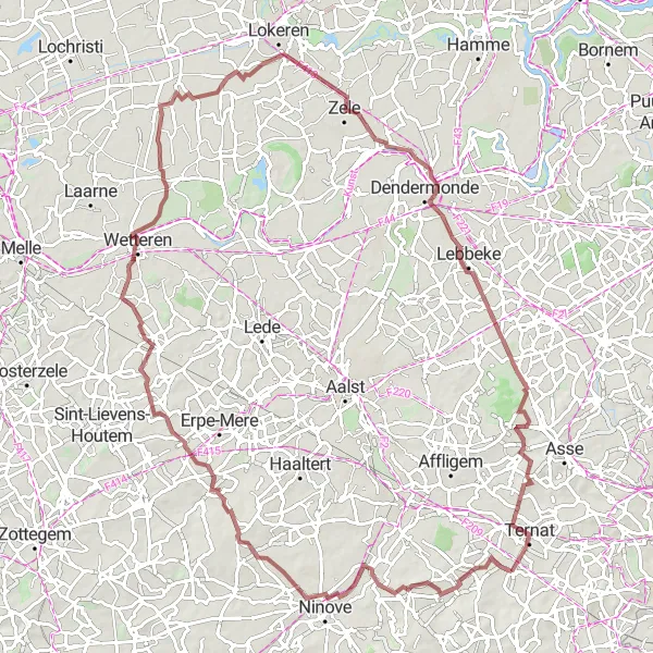 Karten-Miniaturansicht der Radinspiration "Gravel Tour von Wambeek nach Wambeek" in Prov. Vlaams-Brabant, Belgium. Erstellt vom Tarmacs.app-Routenplaner für Radtouren