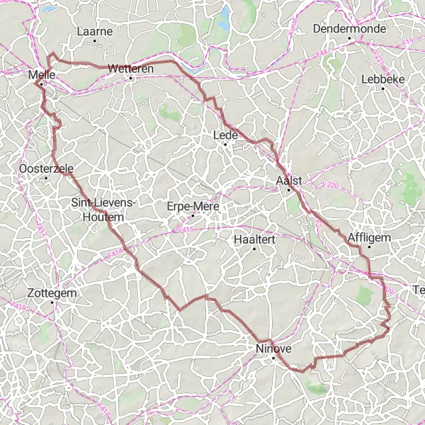 Miniature de la carte de l'inspiration cycliste "Gravel Adventure to Woubrechtegem" dans la Prov. Vlaams-Brabant, Belgium. Générée par le planificateur d'itinéraire cycliste Tarmacs.app