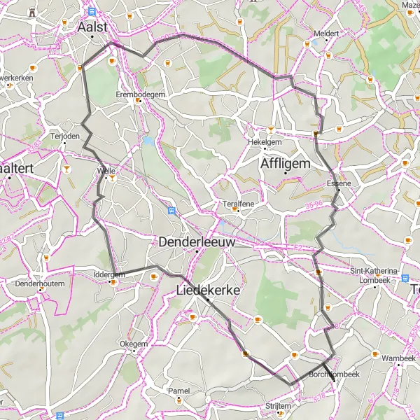 Map miniature of "Bike and Beauty in Borchtlombeek" cycling inspiration in Prov. Vlaams-Brabant, Belgium. Generated by Tarmacs.app cycling route planner