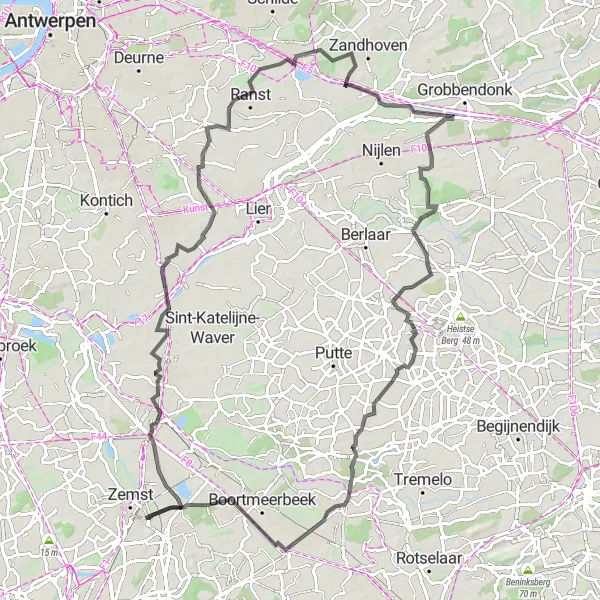 Map miniature of "Mechelen Adventure to Weerde" cycling inspiration in Prov. Vlaams-Brabant, Belgium. Generated by Tarmacs.app cycling route planner