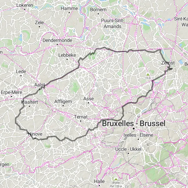 Miniatuurkaart van de fietsinspiratie "Van Weerde naar Aalst en terug" in Prov. Vlaams-Brabant, Belgium. Gemaakt door de Tarmacs.app fietsrouteplanner