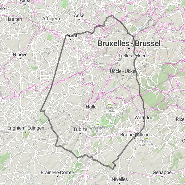 Karten-Miniaturansicht der Radinspiration "Quer durch Brüssel und Umgebung" in Prov. Vlaams-Brabant, Belgium. Erstellt vom Tarmacs.app-Routenplaner für Radtouren