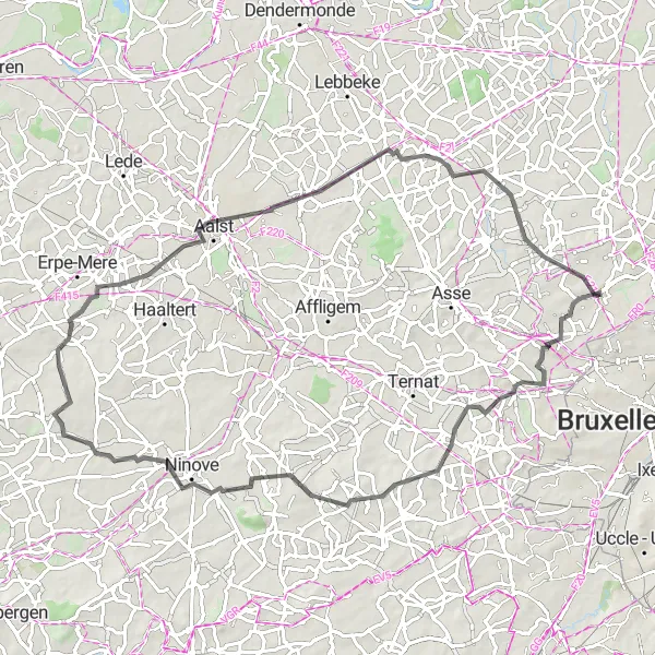 Map miniature of "Roads to Freedom" cycling inspiration in Prov. Vlaams-Brabant, Belgium. Generated by Tarmacs.app cycling route planner