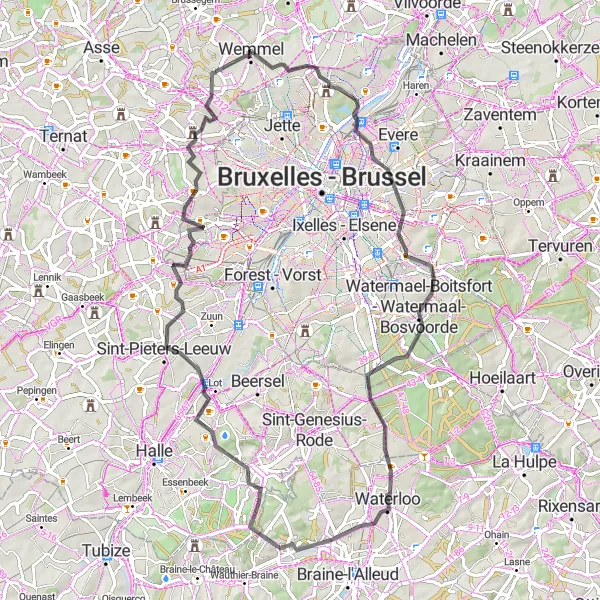 Map miniature of "The Ultimate Road Challenge" cycling inspiration in Prov. Vlaams-Brabant, Belgium. Generated by Tarmacs.app cycling route planner