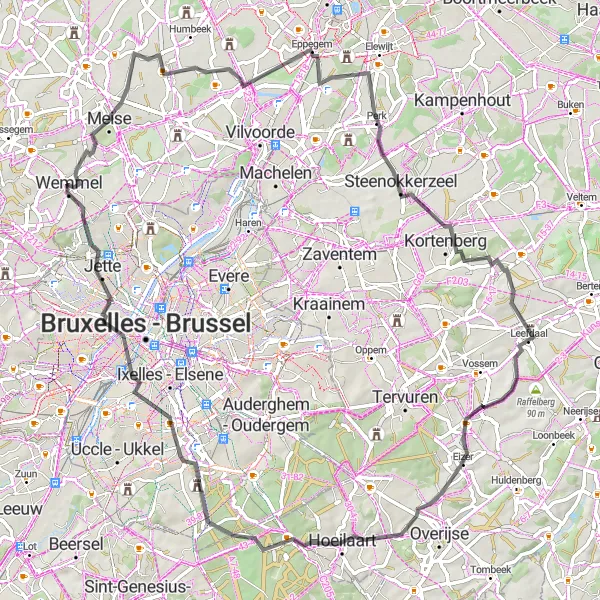 Karten-Miniaturansicht der Radinspiration "Schlossroute von Wemmel nach Hoeilaart" in Prov. Vlaams-Brabant, Belgium. Erstellt vom Tarmacs.app-Routenplaner für Radtouren