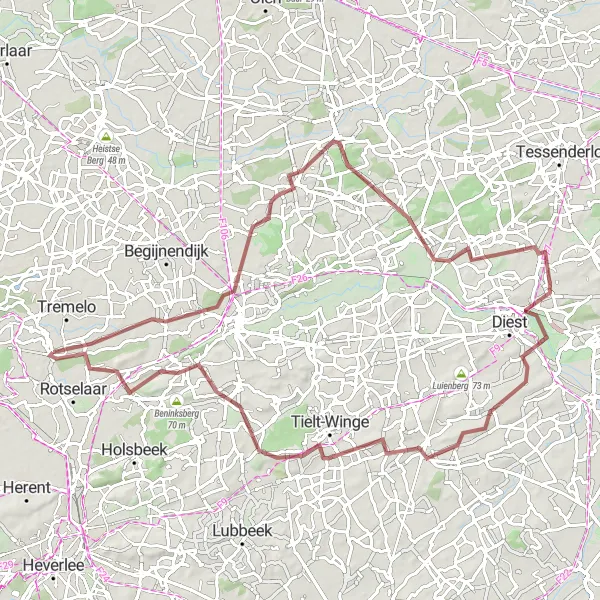 Map miniature of "Werchter Gravel Adventure" cycling inspiration in Prov. Vlaams-Brabant, Belgium. Generated by Tarmacs.app cycling route planner