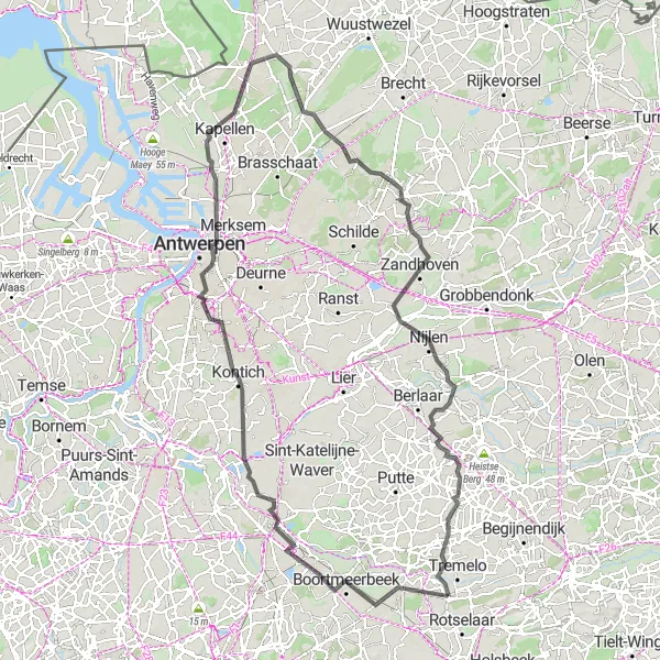Karten-Miniaturansicht der Radinspiration "Straßenroute Haacht-Schriek" in Prov. Vlaams-Brabant, Belgium. Erstellt vom Tarmacs.app-Routenplaner für Radtouren