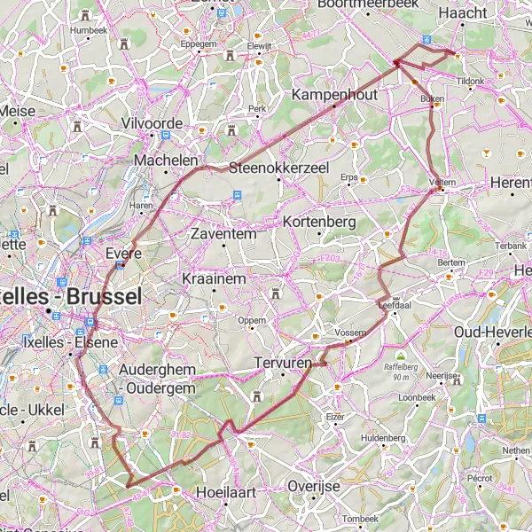 Map miniature of "Gravel Adventure to Wespelaar" cycling inspiration in Prov. Vlaams-Brabant, Belgium. Generated by Tarmacs.app cycling route planner