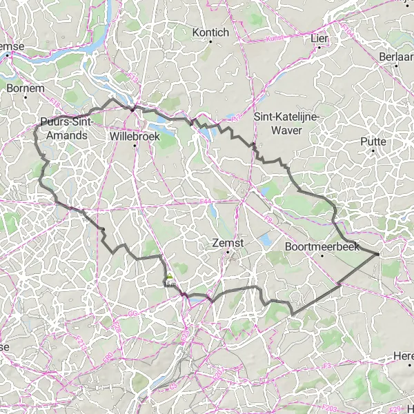 Karten-Miniaturansicht der Radinspiration "Rundfahrt von Wespelaar nach Nieuwenrode und zurück" in Prov. Vlaams-Brabant, Belgium. Erstellt vom Tarmacs.app-Routenplaner für Radtouren