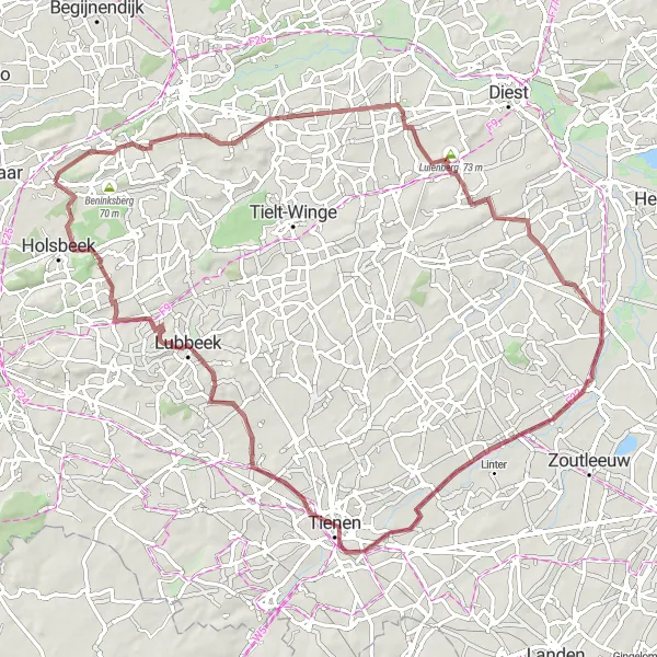 Miniature de la carte de l'inspiration cycliste "Explorer les sentiers cachés de la région" dans la Prov. Vlaams-Brabant, Belgium. Générée par le planificateur d'itinéraire cycliste Tarmacs.app