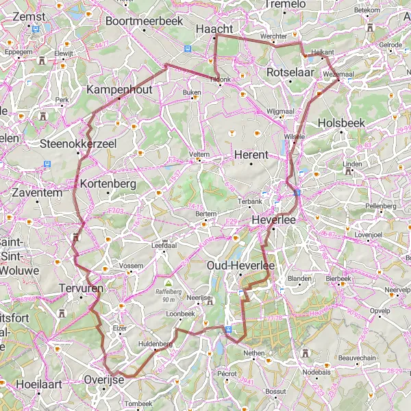 Map miniature of "Explore Heverlee and Huldenberg" cycling inspiration in Prov. Vlaams-Brabant, Belgium. Generated by Tarmacs.app cycling route planner