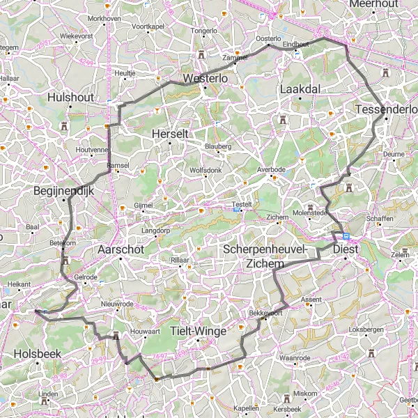 Karten-Miniaturansicht der Radinspiration "Wijngaardberg und Beninksberg Runde" in Prov. Vlaams-Brabant, Belgium. Erstellt vom Tarmacs.app-Routenplaner für Radtouren