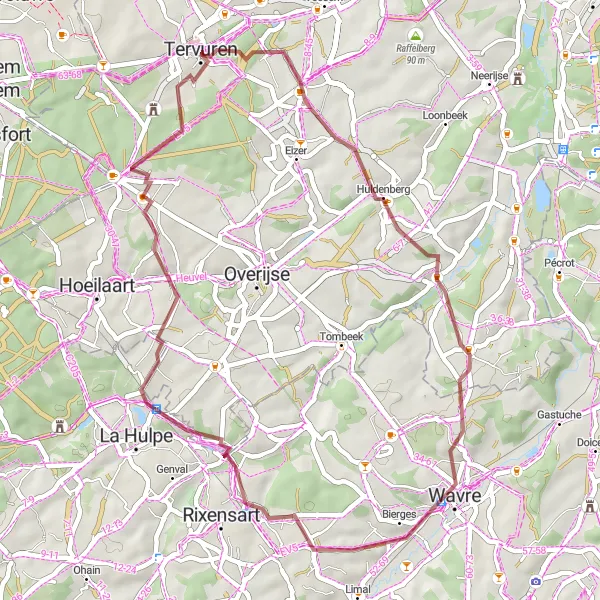 Map miniature of "The Gravel Adventure" cycling inspiration in Prov. Vlaams-Brabant, Belgium. Generated by Tarmacs.app cycling route planner