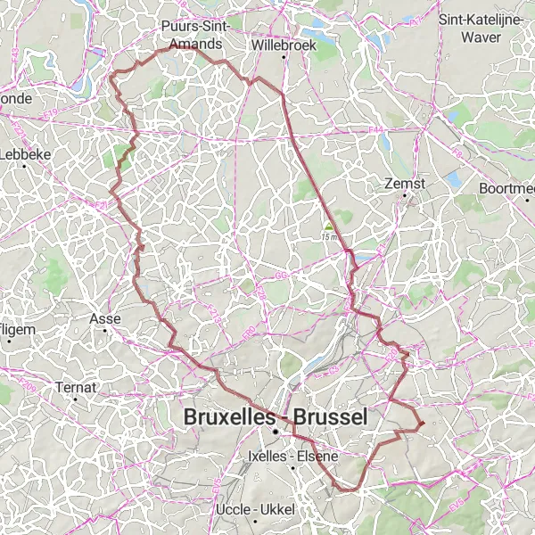 Karten-Miniaturansicht der Radinspiration "Abenteuerliche Tour von Wezembeek-Oppem nach Sint-Stevens-Woluwe" in Prov. Vlaams-Brabant, Belgium. Erstellt vom Tarmacs.app-Routenplaner für Radtouren