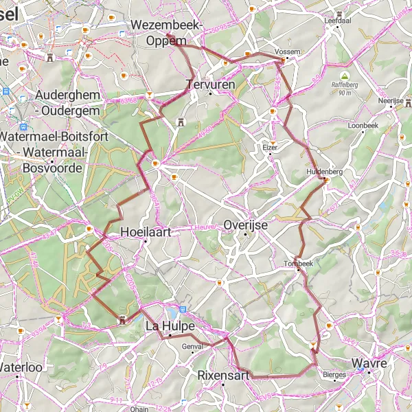 Miniatuurkaart van de fietsinspiratie "Graveltocht door Oppem en Tombeek" in Prov. Vlaams-Brabant, Belgium. Gemaakt door de Tarmacs.app fietsrouteplanner