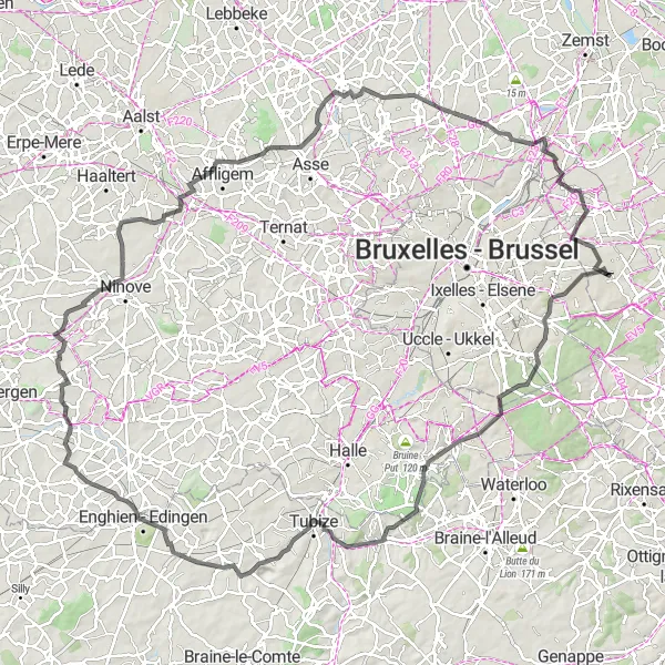 Map miniature of "Road Tour to Tervuren and Beyond" cycling inspiration in Prov. Vlaams-Brabant, Belgium. Generated by Tarmacs.app cycling route planner