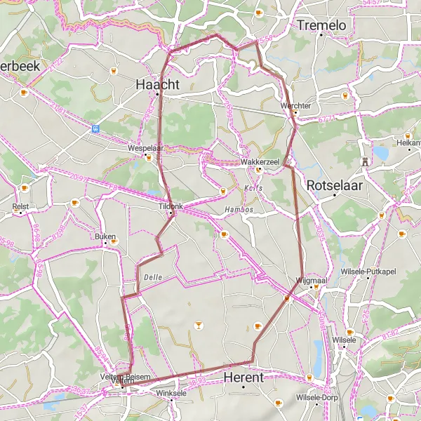 Miniatuurkaart van de fietsinspiratie "Fietsen door pittoreske dorpen en prachtige natuur" in Prov. Vlaams-Brabant, Belgium. Gemaakt door de Tarmacs.app fietsrouteplanner